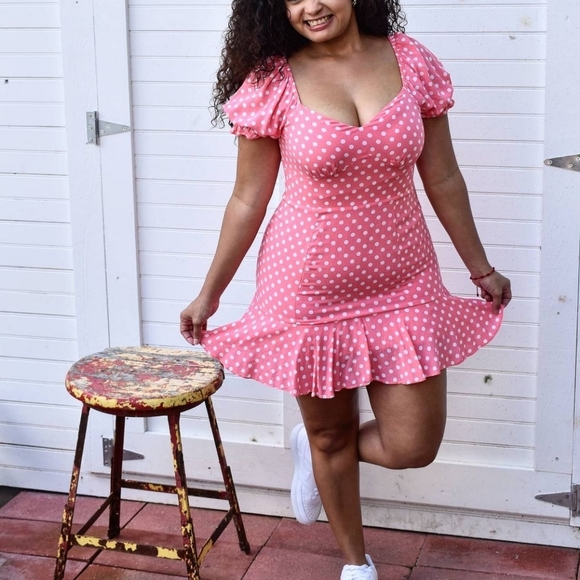 Pink polka dot mini dress - Picture 7 of 8